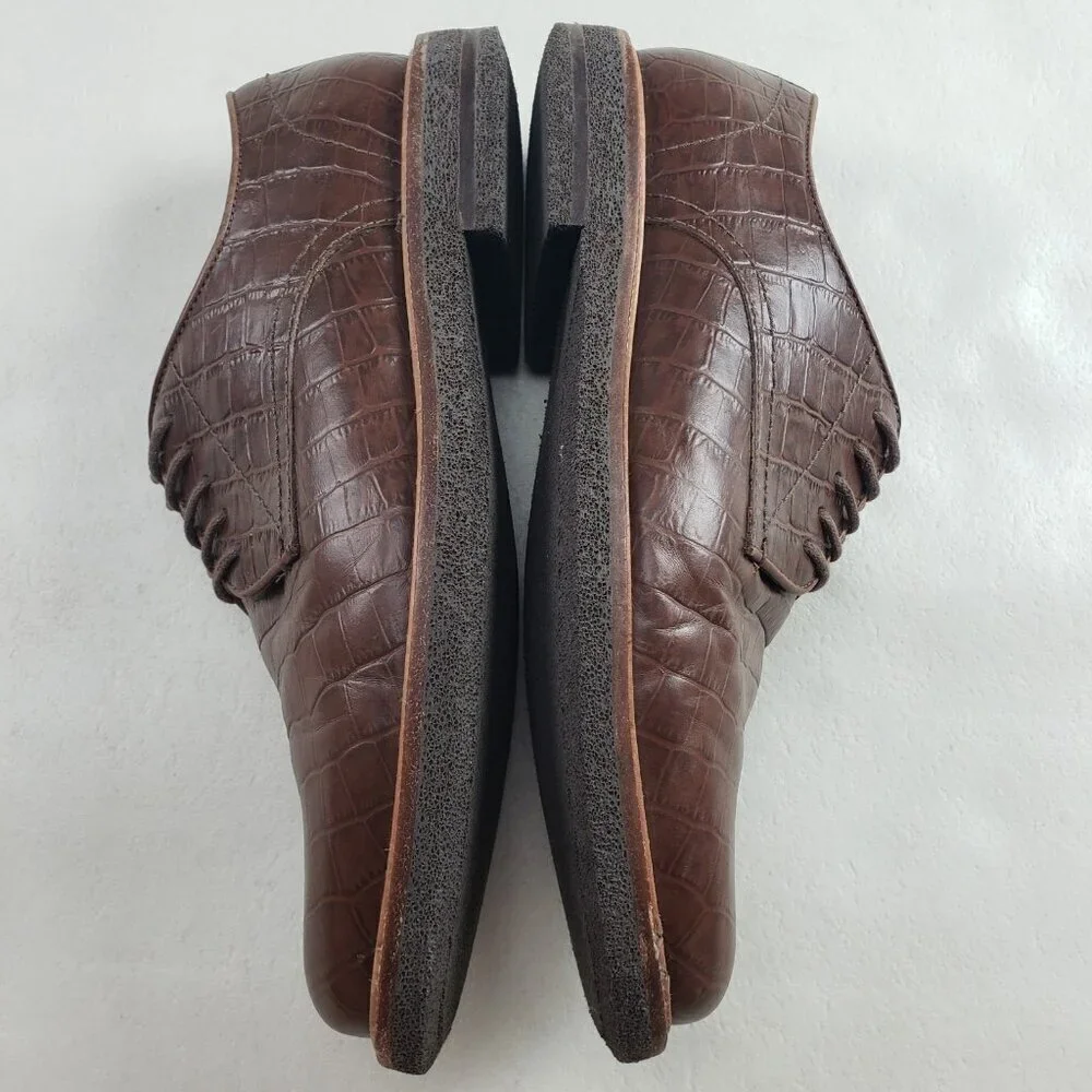 Donald Pliner Lance Derby Shoe Mens 10 M Brown Leather Lace Up Croc Embossed